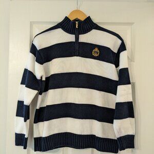Ralph Lauren Navy White Striped Sweater Cotton Half Zip M Petite Long Sleeves